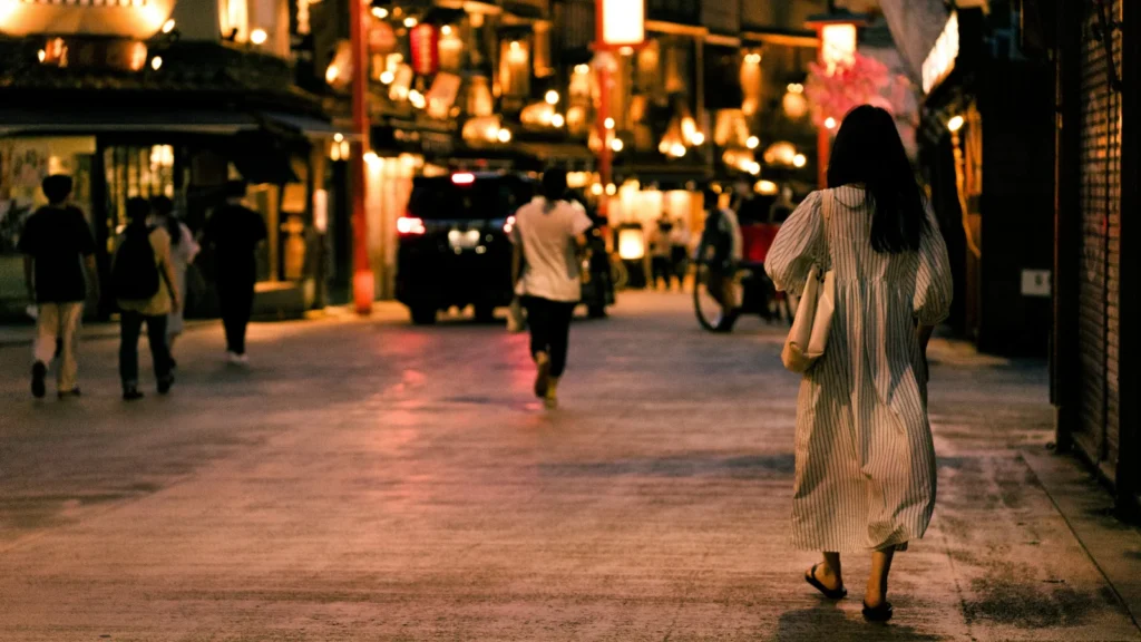 evening street scene showing everyday life in a cultural travel destination