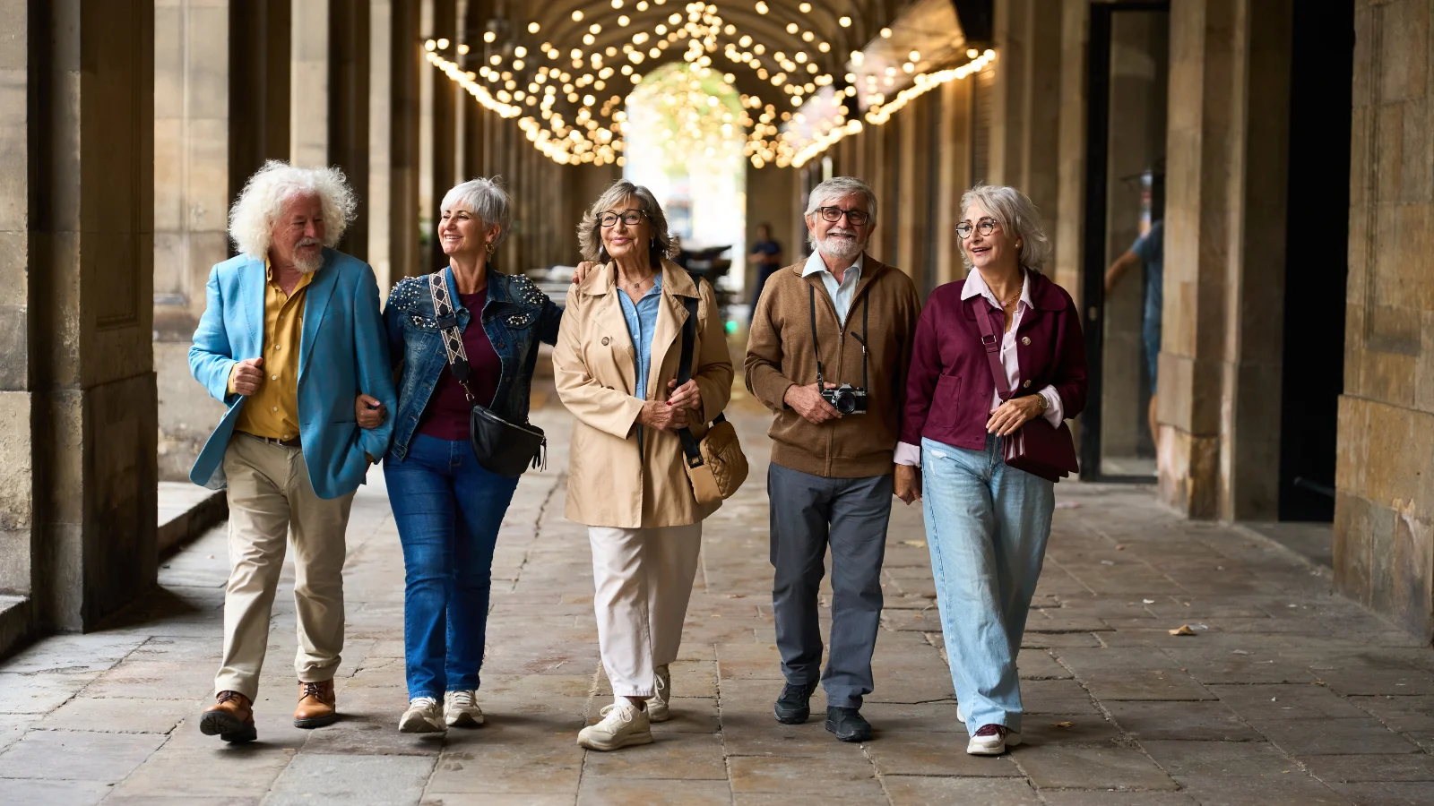 traveler walking slowly through a quiet historic street discovering local culture