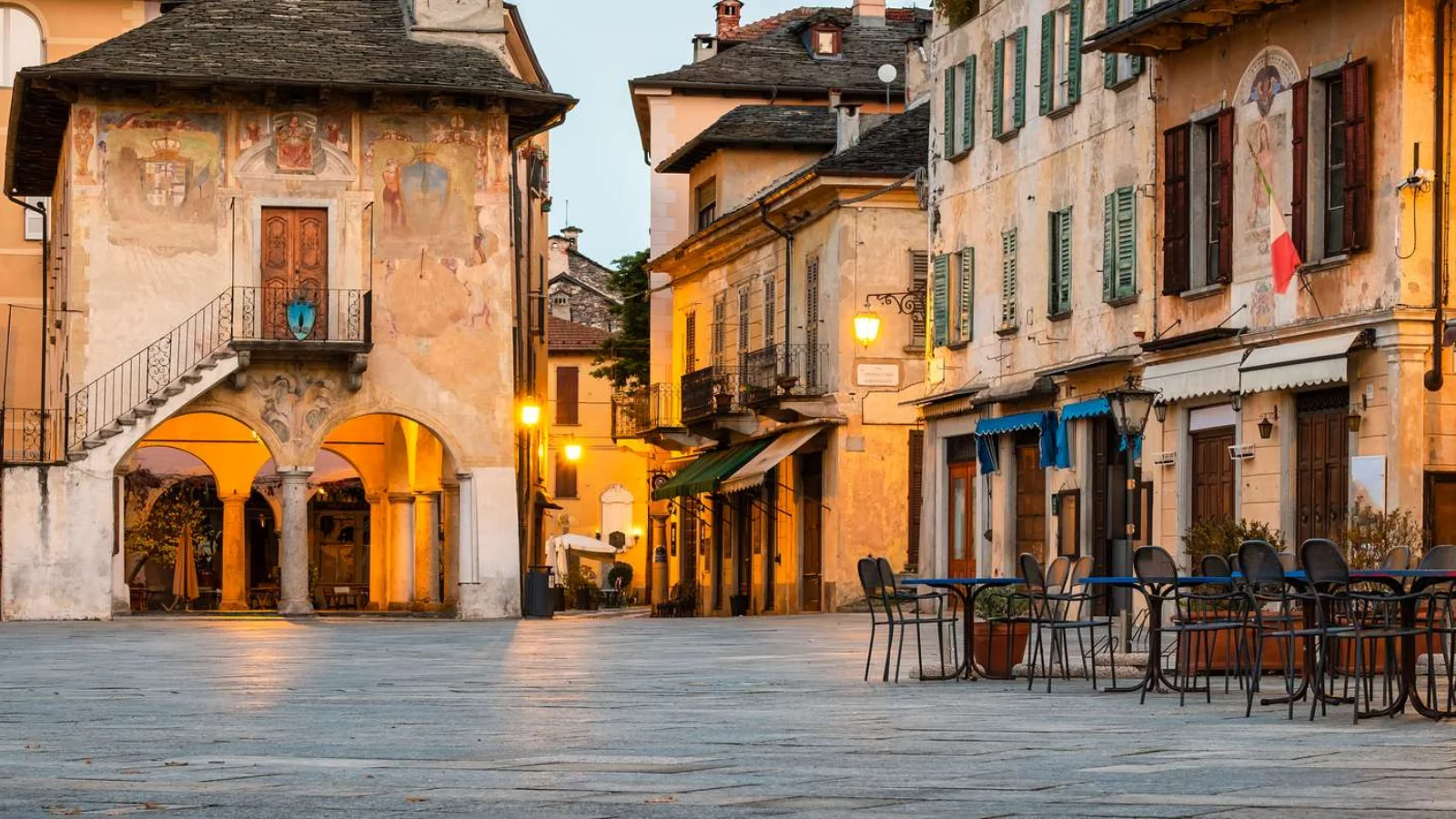 Piazza Motta in Orta San Guilio , Lake Orta ,Italy