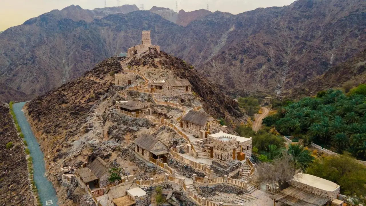 Aerial vew of Najd Al Meqsar resort in Khorfakkan UAE
