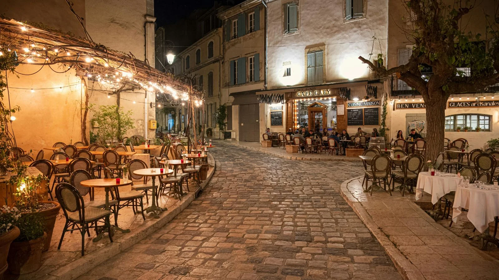 Charming evening at Cafe in Lourmarin Provence France