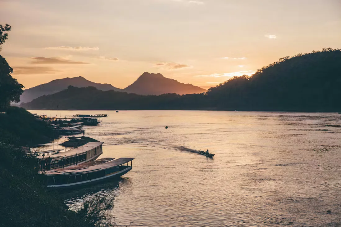 Mekong river at sunset luang prabang laos