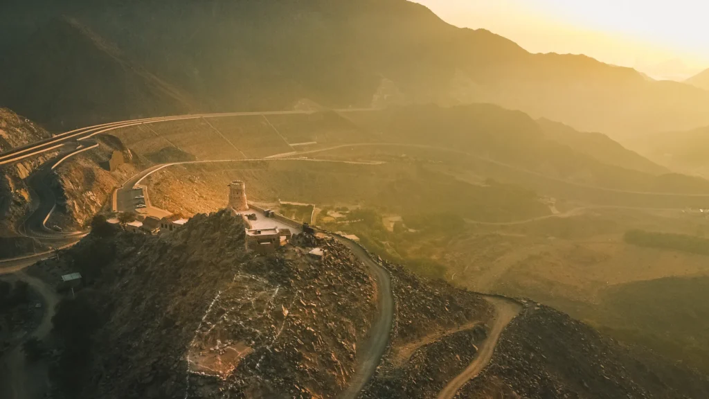 Top view of Khorfakkan, UAE mountains