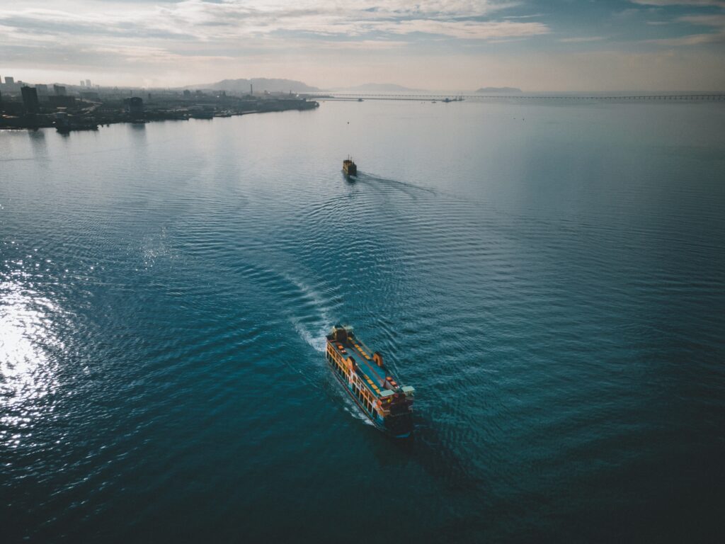 Ferry on the sea in George Town, Malaysia