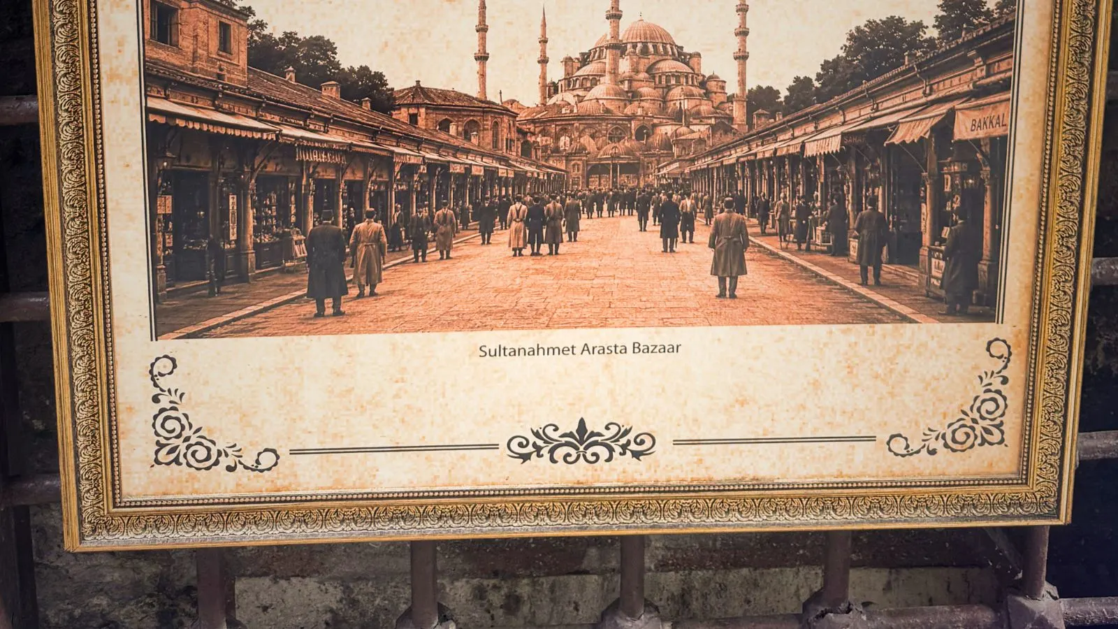 historical illustration of sultantahmet arasta bazaar hanged on a street, Istanbul